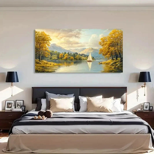 Classic Contemporary Retro Lake Wall Art Canvas Office Home Room Framed 120x60cm