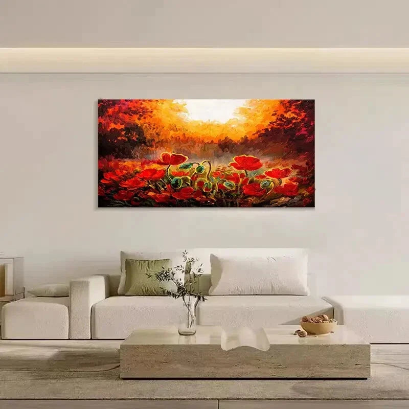 Charming Red Rose Garden Wall Art Canvas Office Home Room Framed 120x60cm
