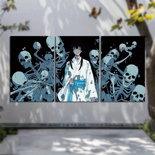 3pcs Japanese Anime Girl and Skeletons Metal Print Ready to Hang Art