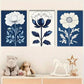 3pcs Blue & White Floral Modern Leaves Metal Print Ready to Hang Art