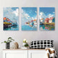 3pcs Colorful Coastal Village, Scenic Harbor Metal Print Ready to Hang Art