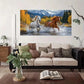 Horses Running Waterfall Wall Art Canvas Office Home Room Framed 80x45cm
