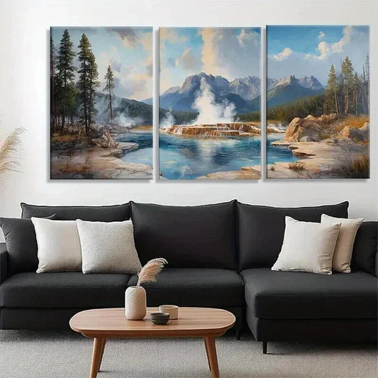 3pcs Majestic Yellowstone Geyser Lands Perfect Wall Art Set Canvas Framed 40x60cm - High Quality Print 100% Australian Made Wall Canvas Ready to Hang