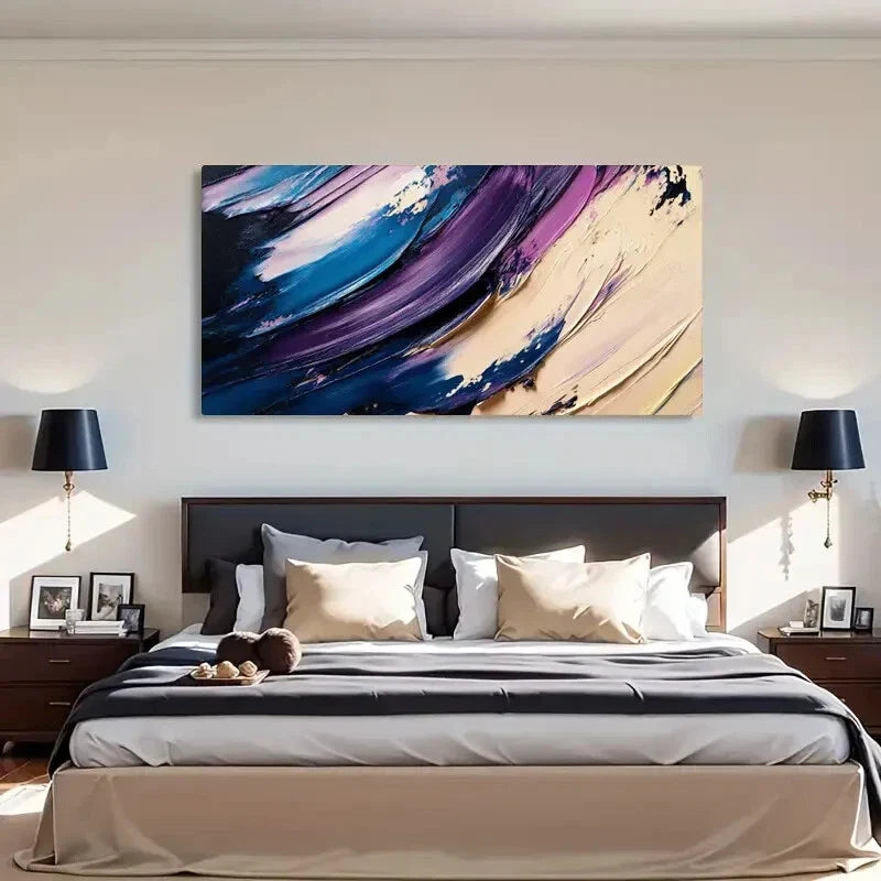 Energetic Abstract Blue Purple Wall Art Canvas Office Home Room Framed 120x60cm
