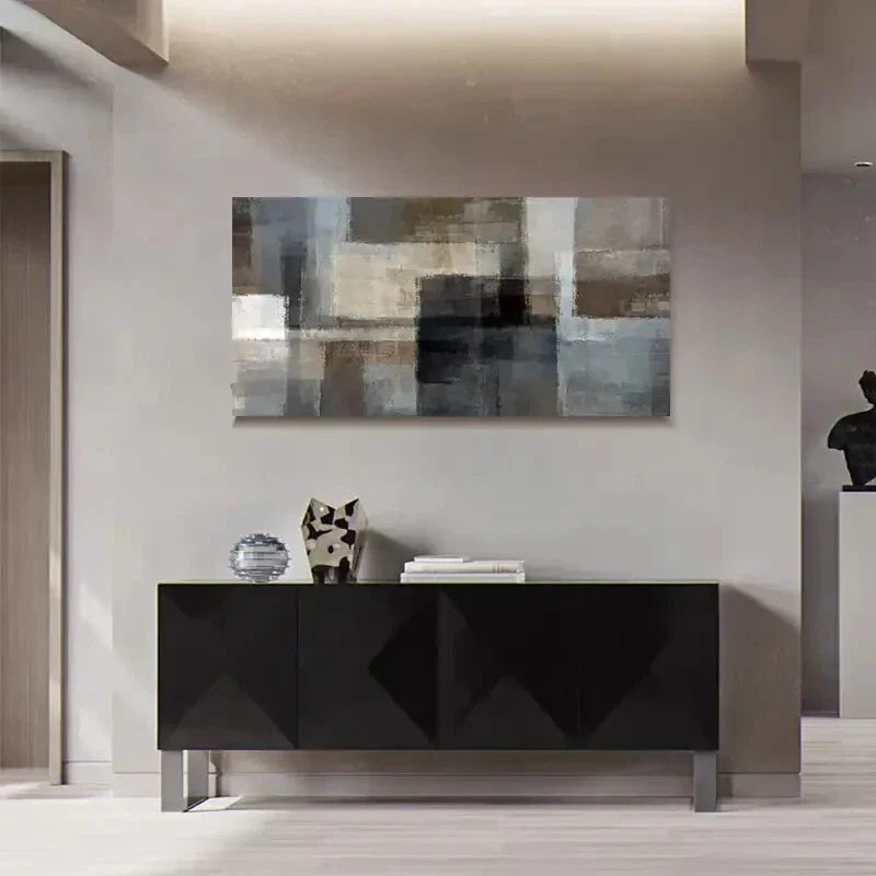 Grey and Brown Abstract Nordic Wall Art Canvas Office Home Room Framed 80x45cm