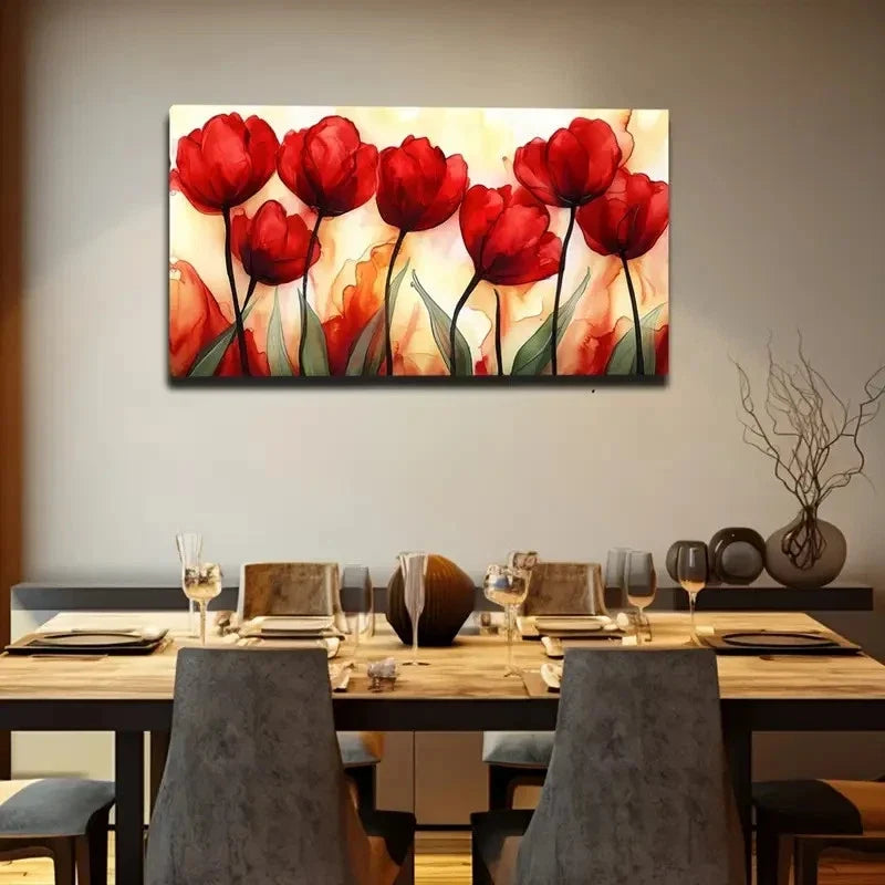 Modern Minimalist Red Tulip Wall Art Canvas Office Home Room Framed 80x45cm