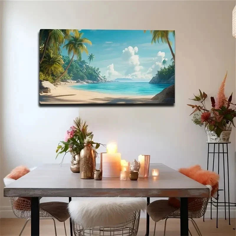 Summer Coast Scenery Nature Wall Art Canvas Office Home Room Framed 120x60cm