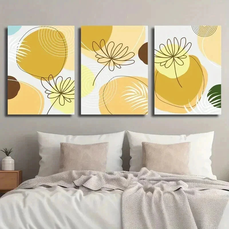 3pcs Simple Watercolor Style Shapes And Flowers Wall Art Set Canvas Framed 40x60cm - High Quality Print 100% Australian Made Wall Canvas Ready to Hang
