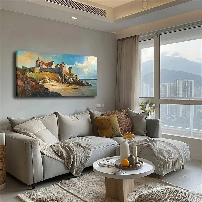 Sea Castle Realistic Aesthetic Wall Art Canvas Office Home Room Framed 120x60cm