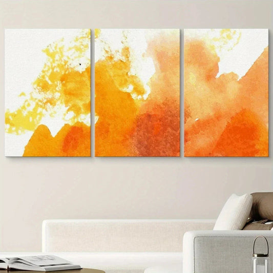 3pcs Yellow Orange Abstract Shapes Bohemian Metal Print Ready to Hang Art
