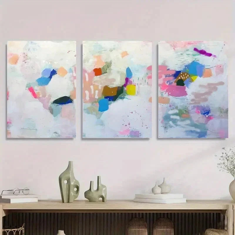 3pcs Abstract Colorful Geometric Modern Metal Print Ready to Hang Art