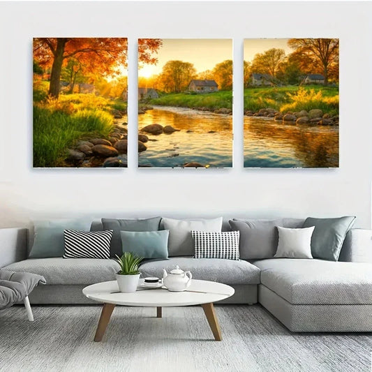 3pcs A Scenic Landscape Featuring a River Metal Print Ready to Hang Art