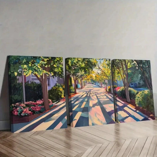 3pcs Dancing Shadows on Sunlit Paths Wall Art Set Canvas Framed 40x60cm - High Quality Print 100% Australian Made Wall Canvas Ready to Hang