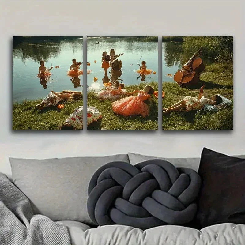 3pcs Concert by the lake Art Painting Metal Print Ready to Hang Art