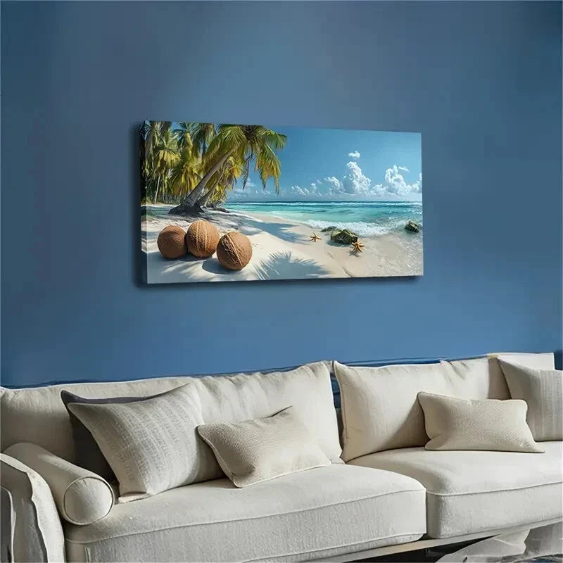 Serene Ocean Sunset Palm Tree Wall Art Canvas Office Home Room Framed 120x60cm