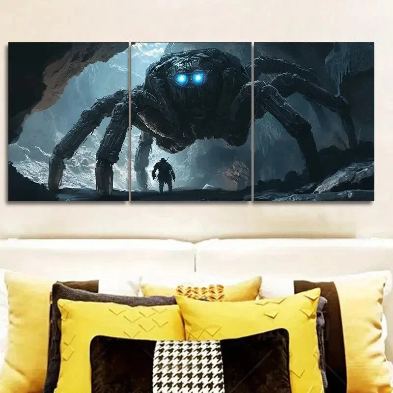 3pcs Featuring Large Mechanical Spiders, I Metal Print Ready to Hang Art