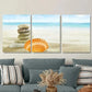 3pcs Beach Zen Stone Stack And Seashell Wall Art Set Canvas Framed 40x60cm - High Quality Print 100% Australian Made Wall Canvas Ready to Hang