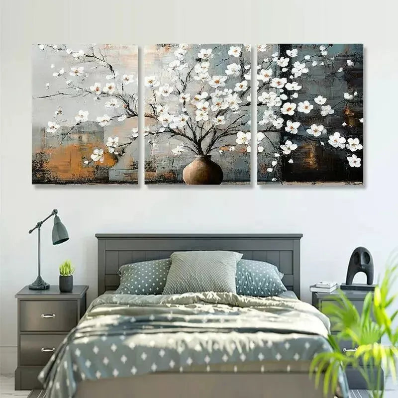 3pcs White Flower Graffiti on a Brown Backdrop Wall Art Set Canvas Framed 40x60cm - High Quality Print 100% Australian Made Wall Canvas Ready to Hang