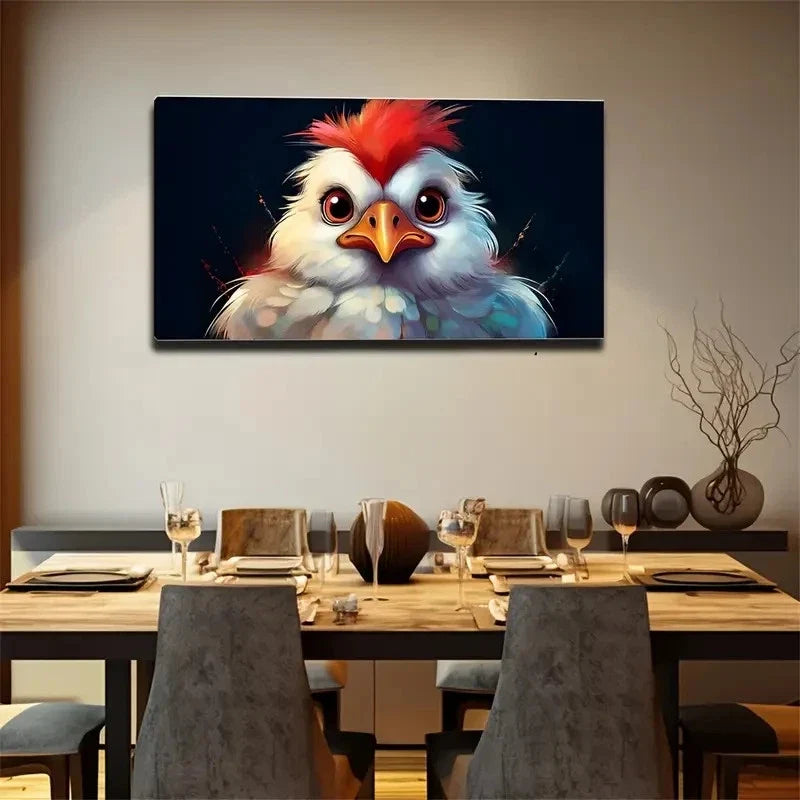 Red-Haired Chicken Deco Wall Art Canvas Office Home Room Framed 120x60cm