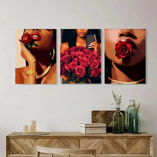 3pcs Black Girl Art Floral Black Woman Metal Print Ready to Hang Art