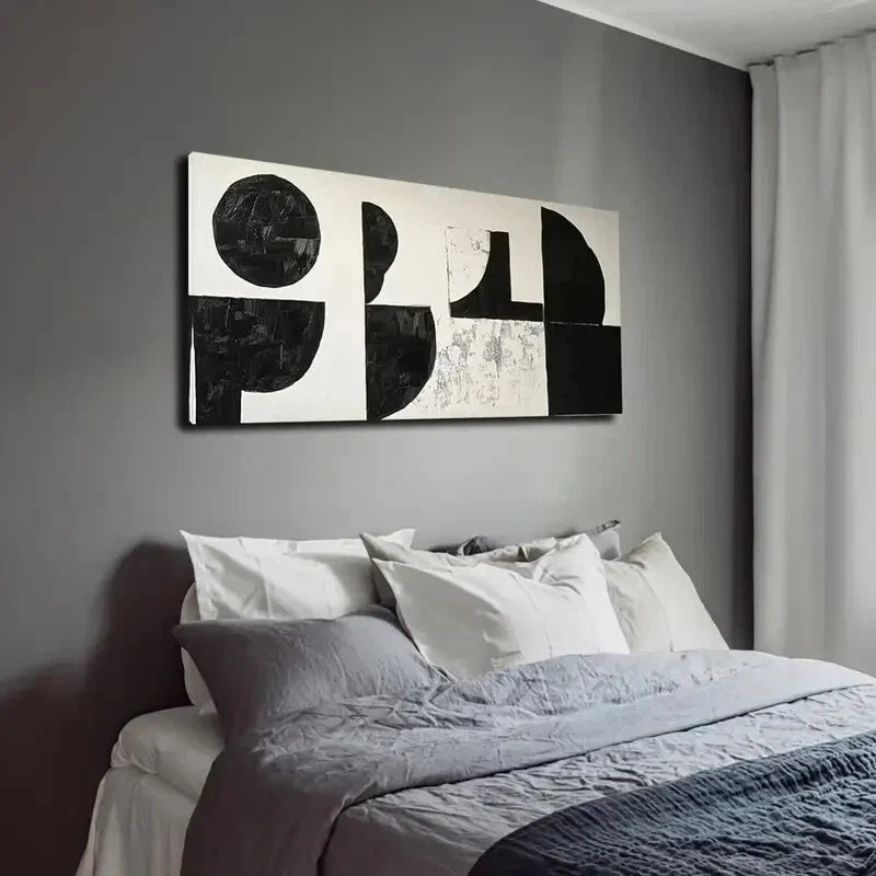 Black & White Geometric Modern Wall Art Canvas Office Home Room Framed 120x60cm