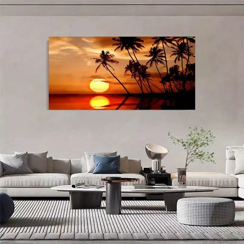 Beautiful Tropical Sunset Palm Wall Art Canvas Office Home Room Framed 80x45cm