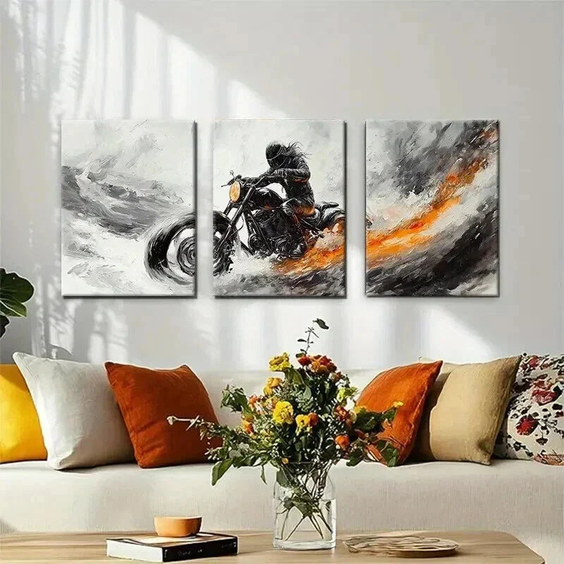 3pcs Motorbike Rider in Motion Bold Perfect Wall Art Set Canvas Framed 40x60cm - High Quality Print 100% Australian Made Wall Canvas Ready to Hang