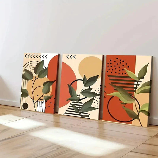 3pcs Modern Art Plants Linear Terracotta Tones Wall Art Set Canvas Framed 40x60cm - High Quality Print 100% Australian Made Wall Canvas Ready to Hang