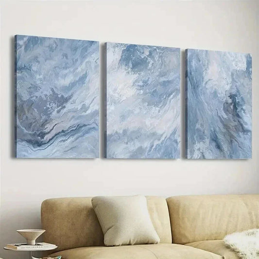 3pcs Elegant And Luxurious Blue Flowing Water Wall Art Set Canvas Framed 40x60cm - High Quality Print 100% Australian Made Wall Canvas Ready to Hang