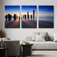 3pcs Sunset Beach Pillars Vibrant Blue & Orange Metal Print Ready to Hang Art