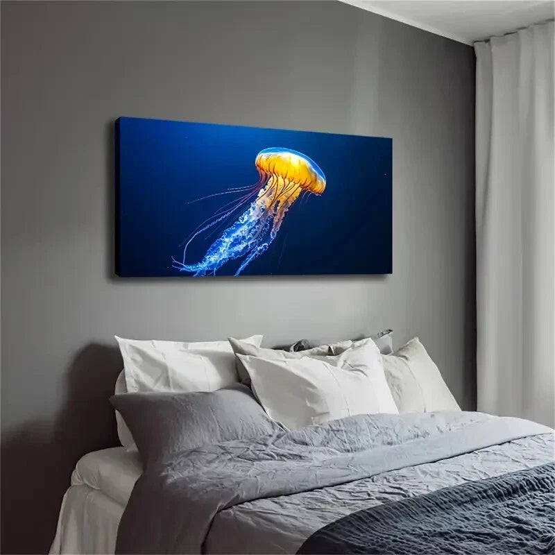 Blue Ocean Jellyfish Body Wall Art Canvas Office Home Room Framed 120x60cm