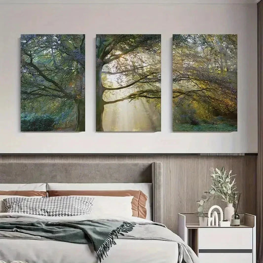 3pcs Sunlight Through Trees Serene Forest Metal Print Ready to Hang Art