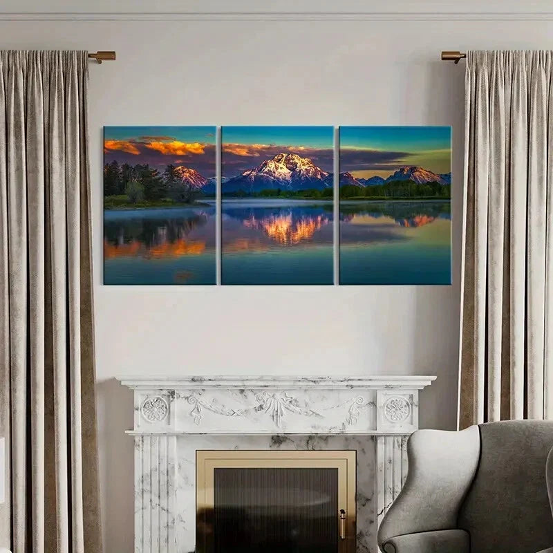 3pcs Mountains, Lakes, Sunset Wall Art Set Canvas Framed 40x60cm - High Quality Print 100% Australian Made Wall Canvas Ready to Hang