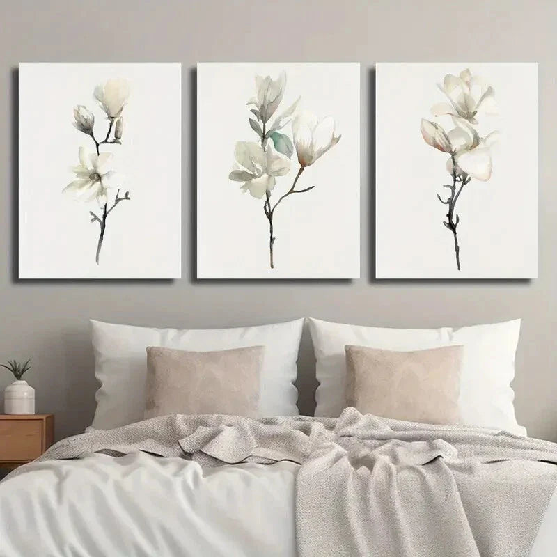 3pcs Graceful Magnolia Branches Wall Art Set Canvas Framed 40x60cm - High Quality Print 100% Australian Made Wall Canvas Ready to Hang