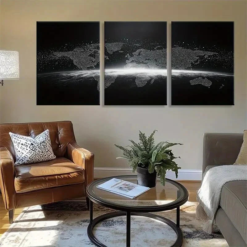 3pcs Geometric Black White Design Map Perfect Wall Art Set Canvas Framed 40x60cm - High Quality Print 100% Australian Made Wall Canvas Ready to Hang