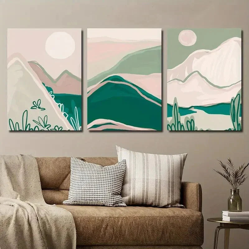 3pcs Abstract Green Nature Landscape Wall Art Set Canvas Framed 40x60cm - High Quality Print 100% Australian Made Wall Canvas Ready to Hang