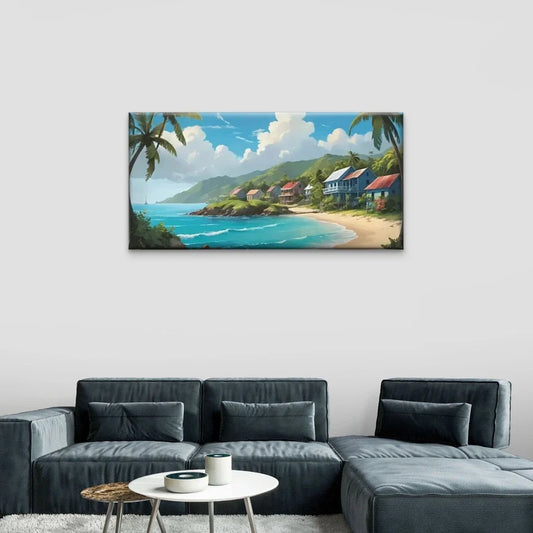 Beach Sky Palm Trees Blue Wall Art Canvas Office Home Room Framed 80x45cm