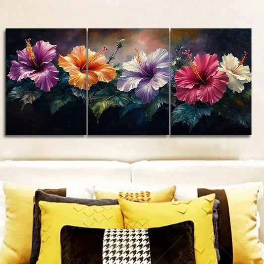 3pcs A colorful hibiscus flower painting Metal Print Ready to Hang Art