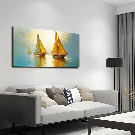 Sailboats At Sunset Wall Art canvas office home room framed 120x60cm
