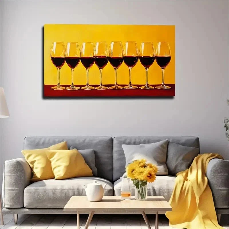 Wine Glasses On Red Table Wall Art Canvas Office Home Room Framed 120x60cm