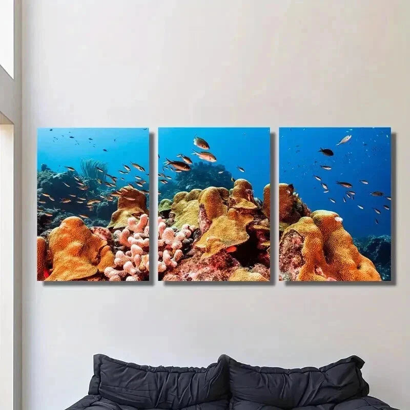 3pcs Marine Life & Colorful Coral Reefs Wall Art Set Canvas Framed 40x60cm - High Quality Print 100% Australian Made Wall Canvas Ready to Hang