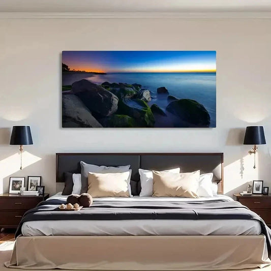 Seaside Sunrise Modern Deco Wall Art Canvas Office Home Room Framed 120x60cm