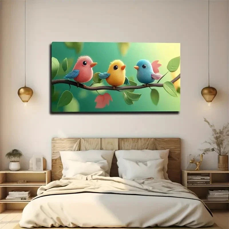 Three Colorful Birds Suitable Wall Art Canvas Office Home Room Framed 120x60cm