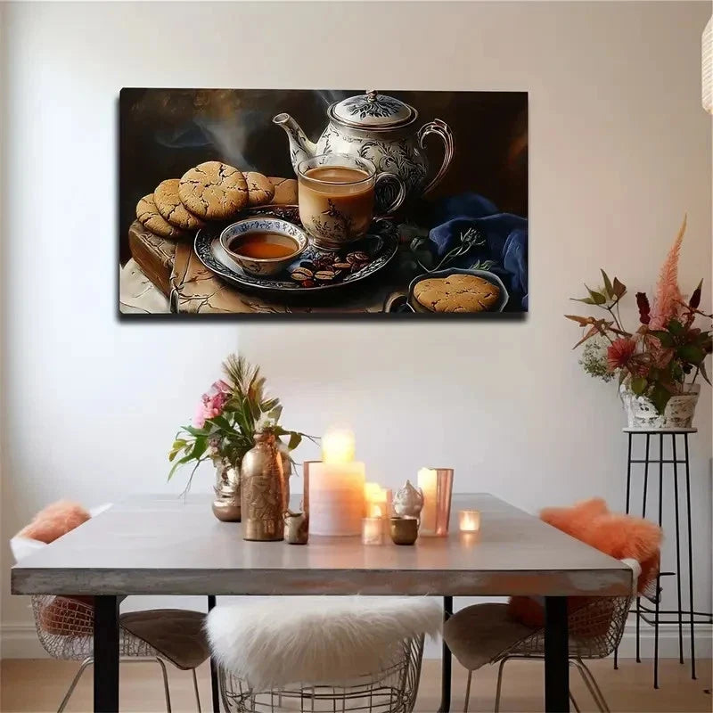 Exquisite Teapot Tea Cup Wall Art Canvas Office Home Room Framed 120x60cm