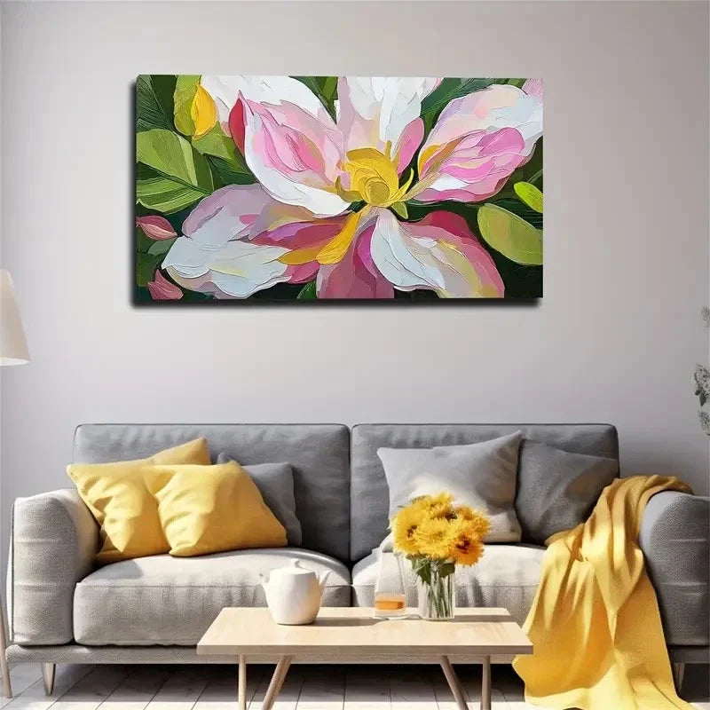 Pink & White Flower Wall Art Canvas Office Home Room Framed 120x60cm