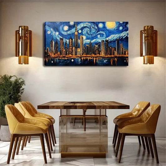 Modern City Night Skyline Wall Art Canvas Office Home Room Framed 120x60cm