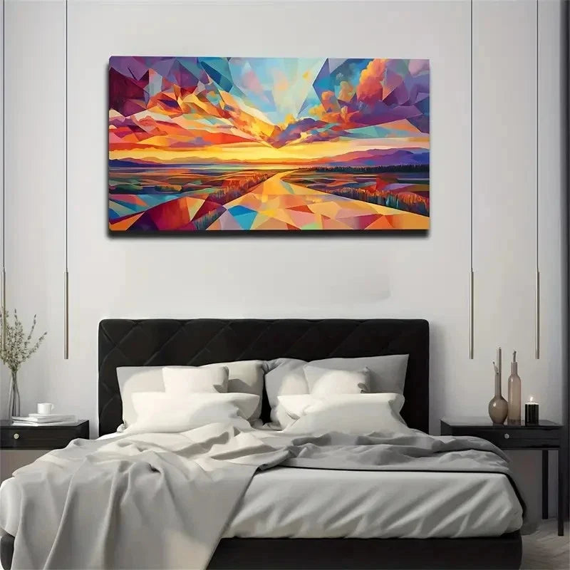 Vibrant Sunset Landscape Décor Wall Art Canvas Office Home Room Framed 120x60cm