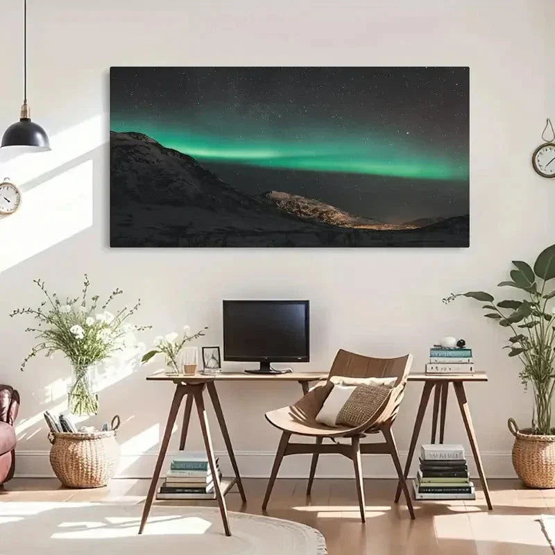 Tromso Northern Lights Over Wall Art Canvas Office Home Room Framed 80x45cm