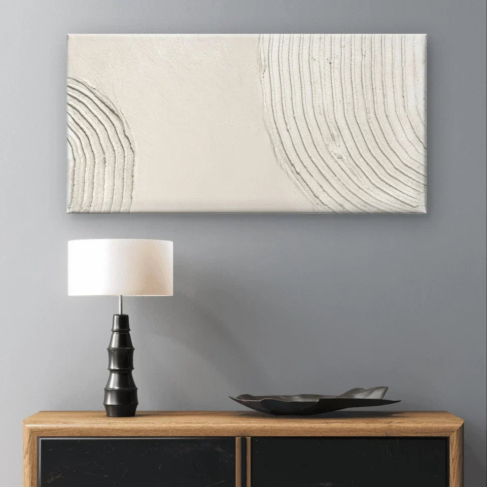 Neutral Textured Plaster Curved Line Wall Art Canvas Office Home Framed 80x45cm