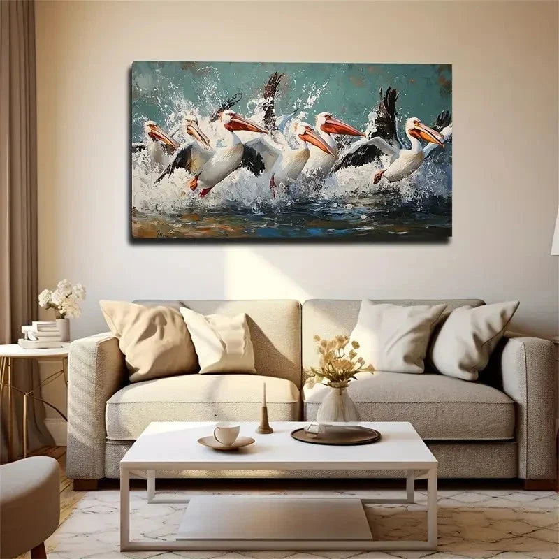 Birds Above The Water Surface Wall Art Canvas Office Home Room Framed 120x60cm